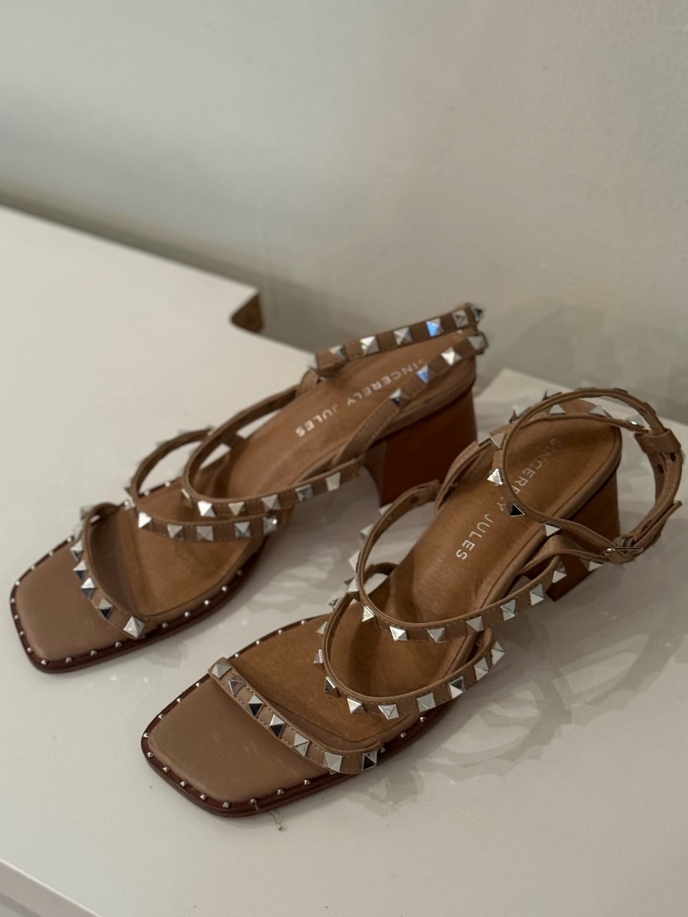 Studded Brown Block Heel Sandals - Sincerely Jules US 10 Woman